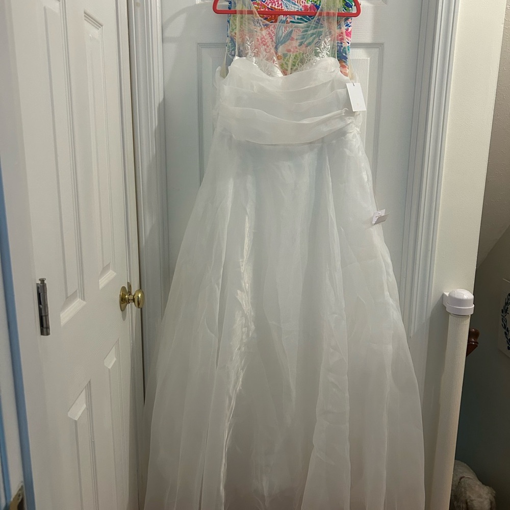 NWT Yours for Eternity White Organza Pleated Wedding Dress - Sz XL